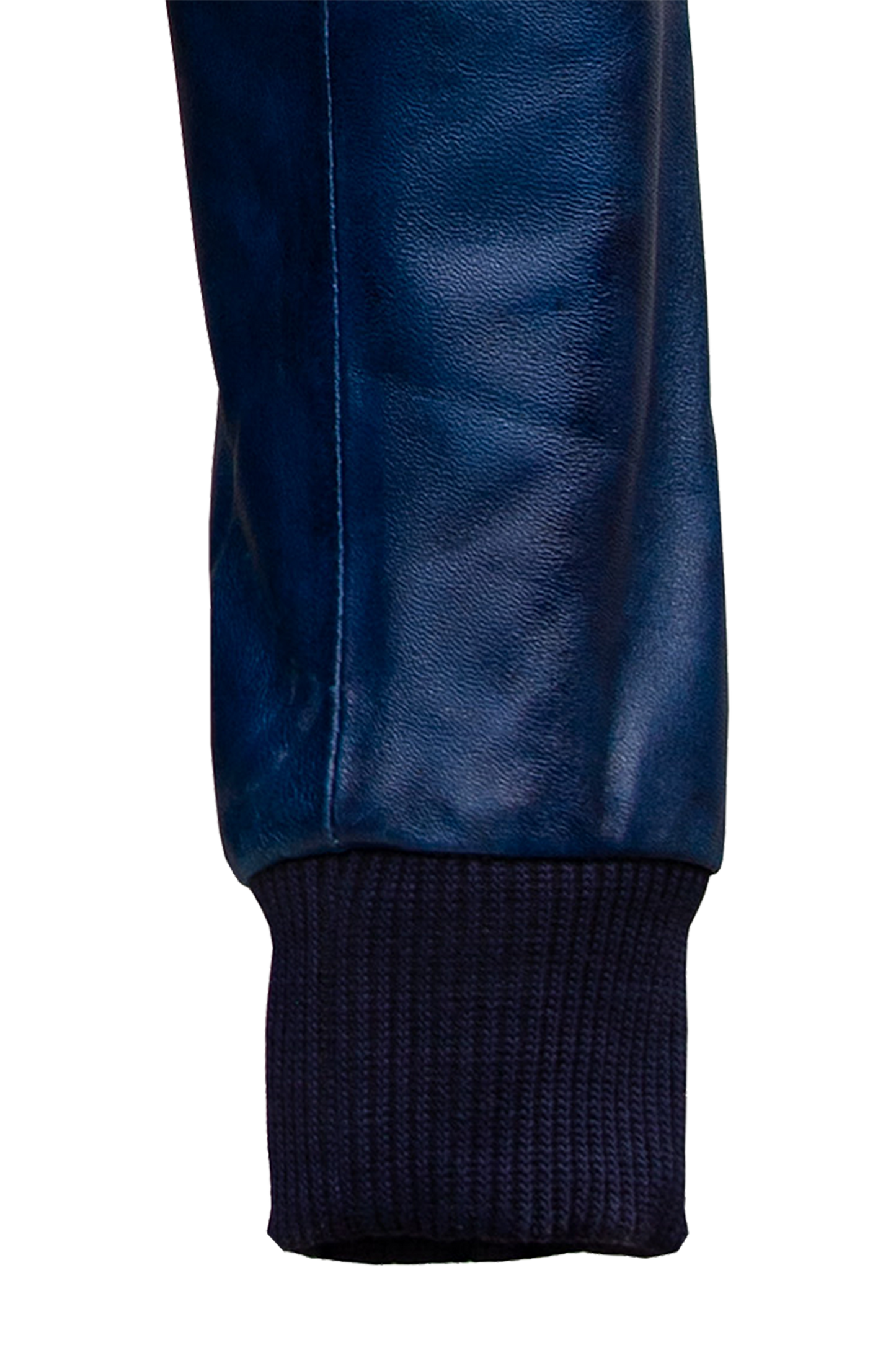 knit rib on cuff Baseball Men’s Real Sheep Leather Jacket Ocean Blue Men Jacket