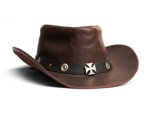 ZM Outlaw Leather Cowboy Hat – Dark Brown with Iron Cross Studs