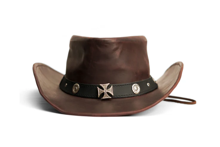 ZM Outlaw Leather Cowboy Hat – Dark Brown with Iron Cross Studs