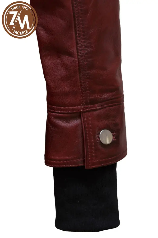 Annie Women Maroon Real Leather Jacket With Removeable Hood Ladies Jacket sleeve style