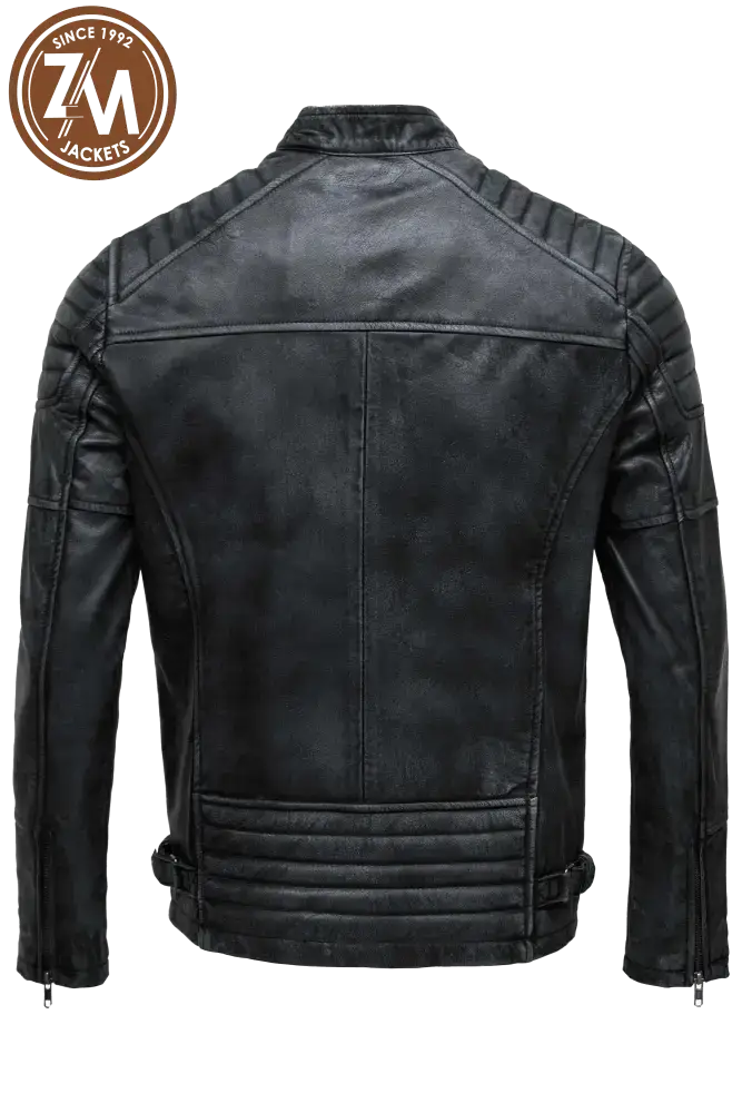 Archer Men’s Real Leather Jacket Black Distressed Men back