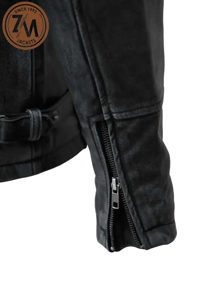 Archer Men’s Real Leather Jacket Black Distressed Men cuff zip