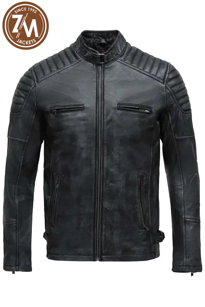 Archer Men’s Real Leather Jacket Black Distressed Men front