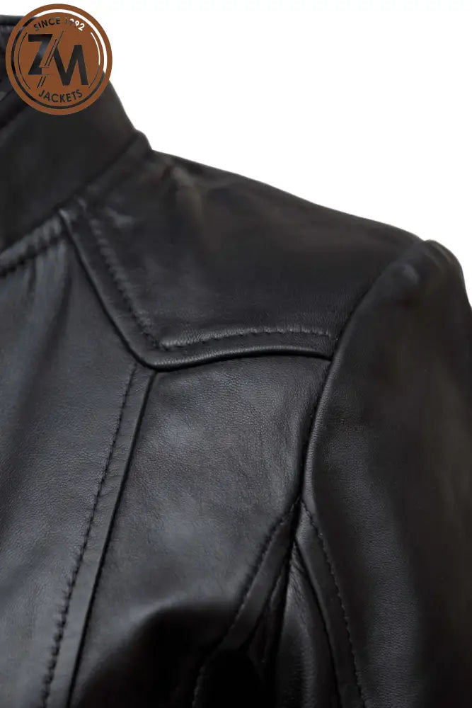 Bella Womens Black Biker Leather Jacket Ladies Jacket shoulder closer