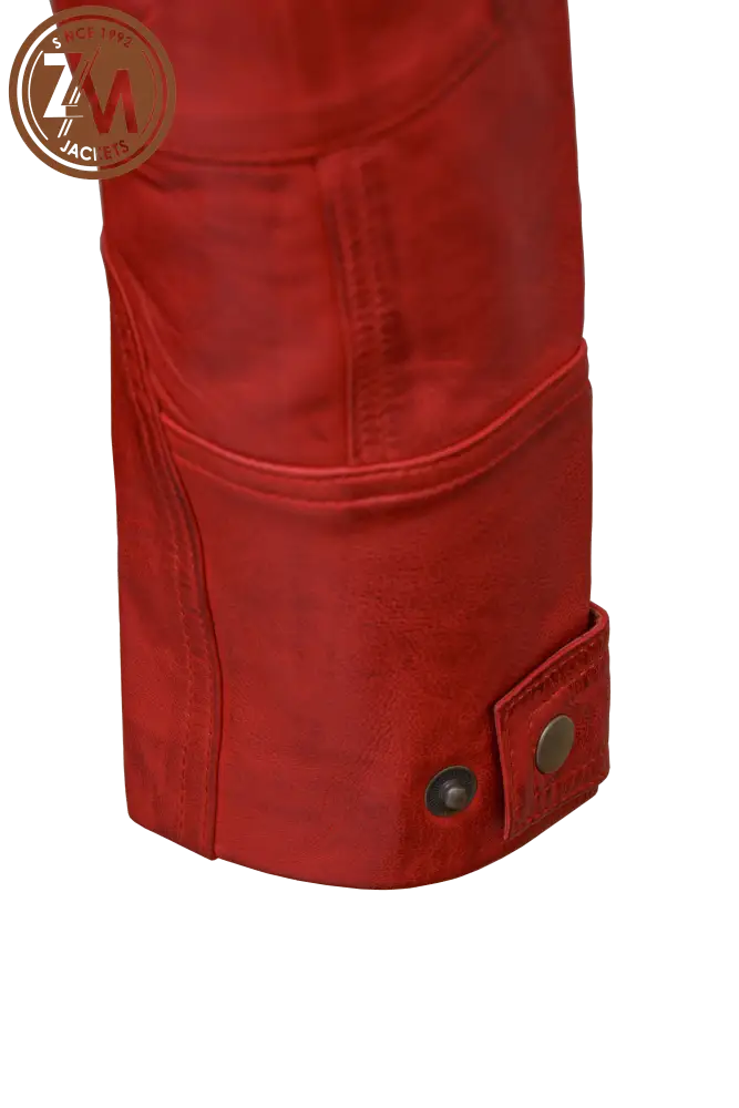 Diamond Men’s Real Sheep Leather Jacket Red Men cuff button