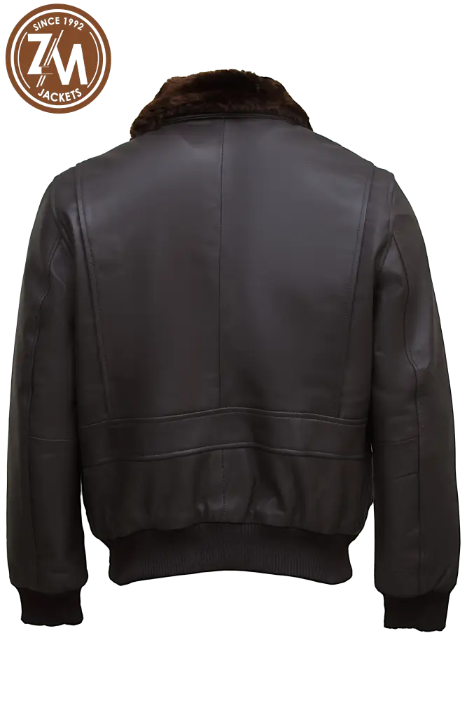 Inferno Bomber Real Sheep Leather Jacket Removeable Collar Fur Men’s Brown Men Jacket back