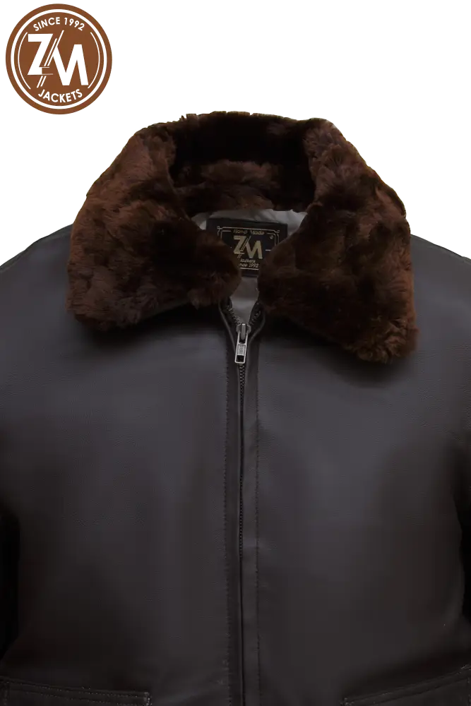 Inferno Bomber Real Sheep Leather Jacket Removeable Collar Fur Men’s Brown Men Jacket collar