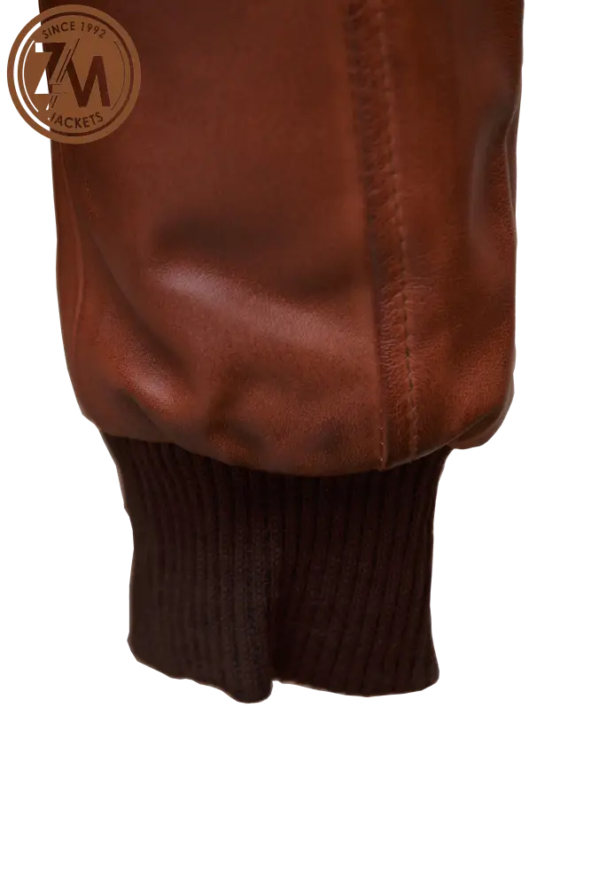 Luna Men’s Real Sheep Leather Jacket Removeable Hood Cognac Men Jacket cuff rib