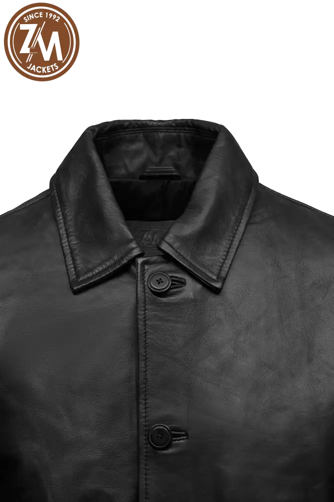 Mathew Real Sheep Leather Coat Men's Black collar