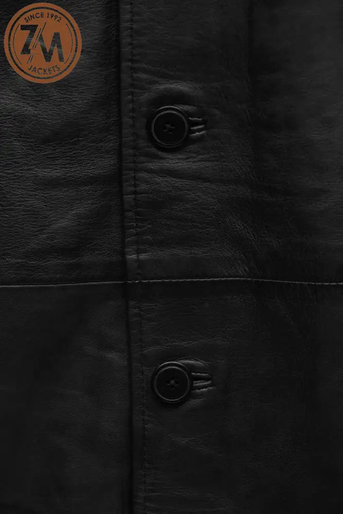 Mathew Real Sheep Leather Coat Men's Black front pocket