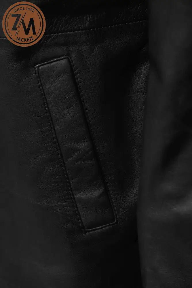 Mathew Real Sheep Leather Coat Men's Black hand pocket