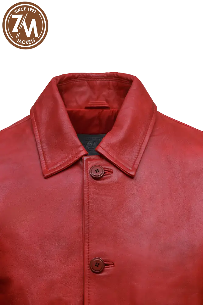 Mathew Real Sheep Leather Coat Men's Red collar