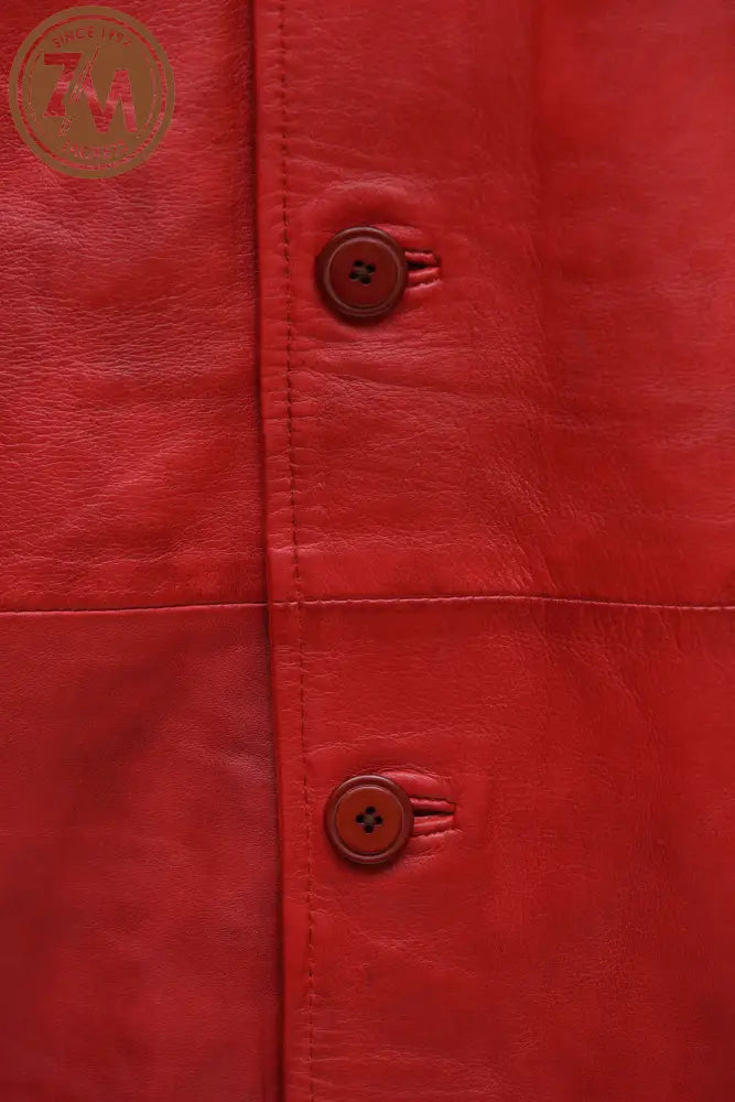 Mathew Real Sheep Leather Coat Men's Red front button