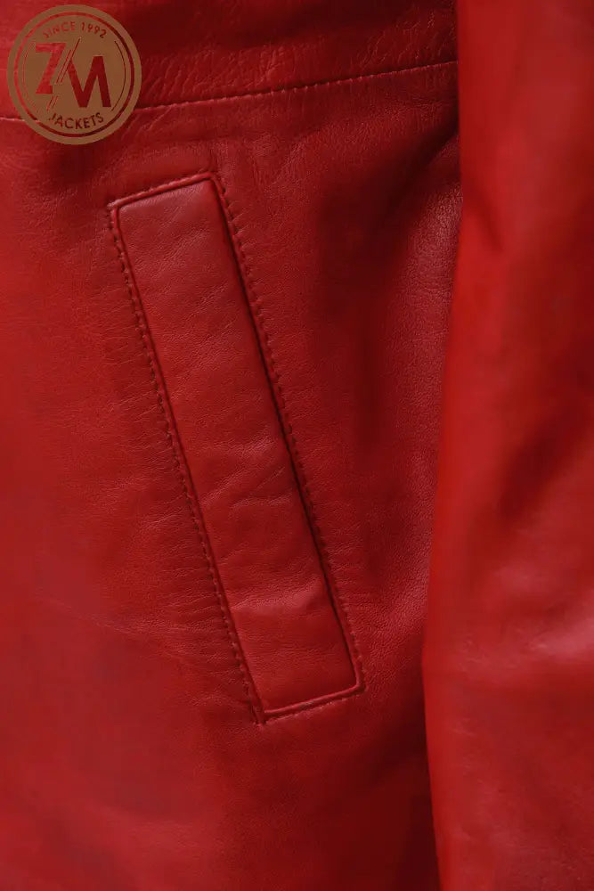 Mathew Real Sheep Leather Coat Men's Red hand pocket