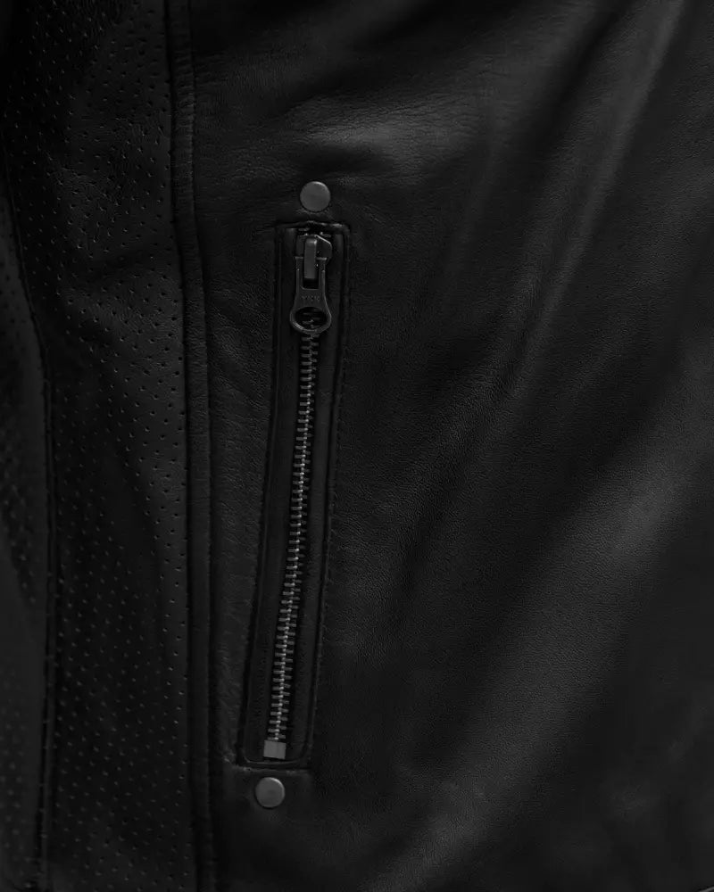 Cafe Racer Men's Real sheep Leather Jacket Black hand pocket