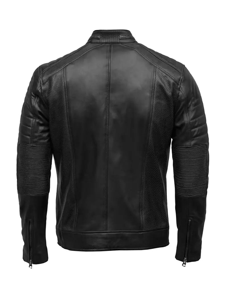 Back Cafe Racer Men's Real sheep Leather Jacket Black