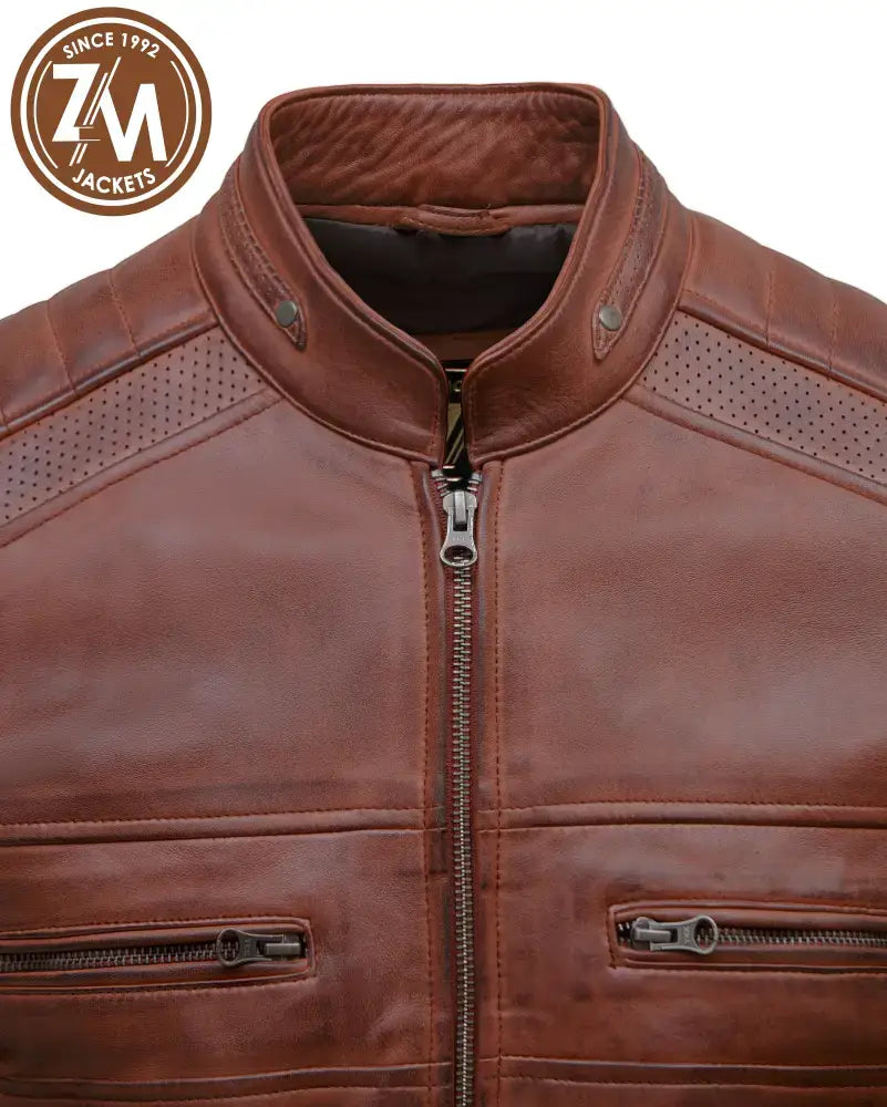 Collar Style Cafe Racer Men’s Real Sheep Leather Jacket Conic Men Jacket