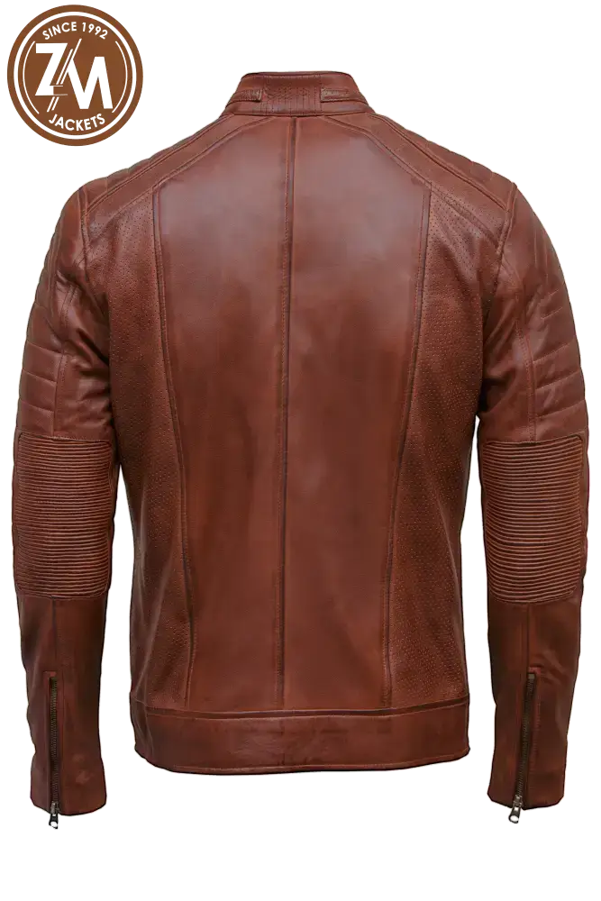 back Cafe Racer Men’s Real Sheep Leather Jacket Cognac Men Jacket