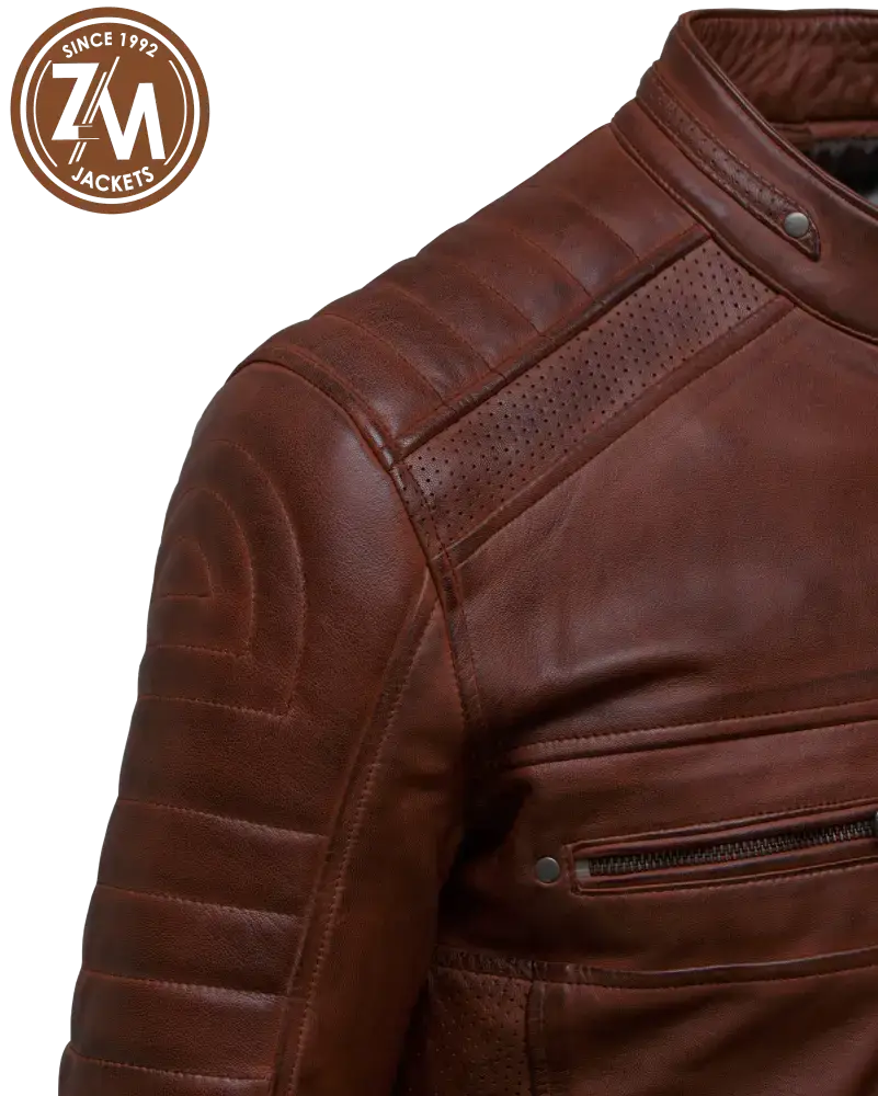 shoulder style Cafe Racer Men’s Real Sheep Leather Jacket Cognac Men Jacket