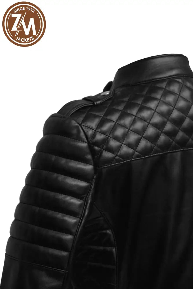 Monic Womens Black Asymmetrical Biker Leather Jacket Ladies Jacket shoulder and arms style