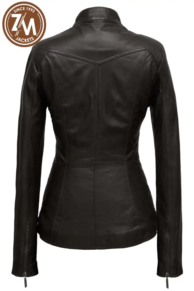 Rebel Womens Black Real Leather Jacket Ladies Jacket back view