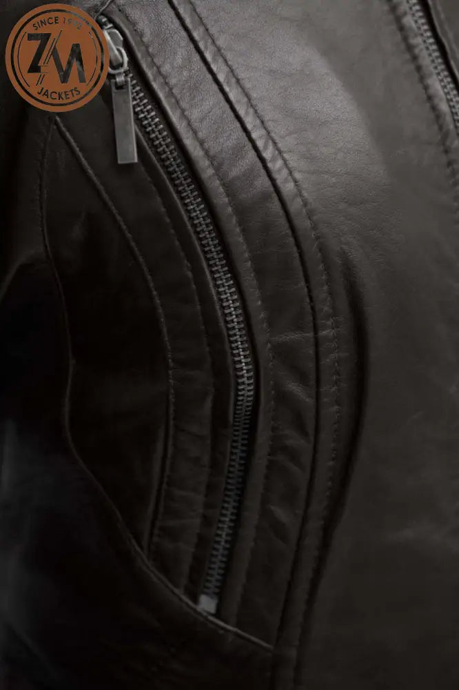 Rebel Womens Black Real Leather Jacket Ladies Jacket chest zipper pocket