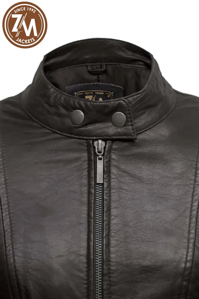 Rebel Womens Black Real Leather Jacket Ladies Jacket collar style