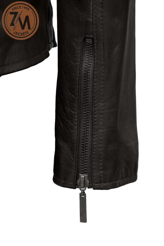 Rebel Womens Black Real Leather Jacket Ladies Jacket cuff zipper