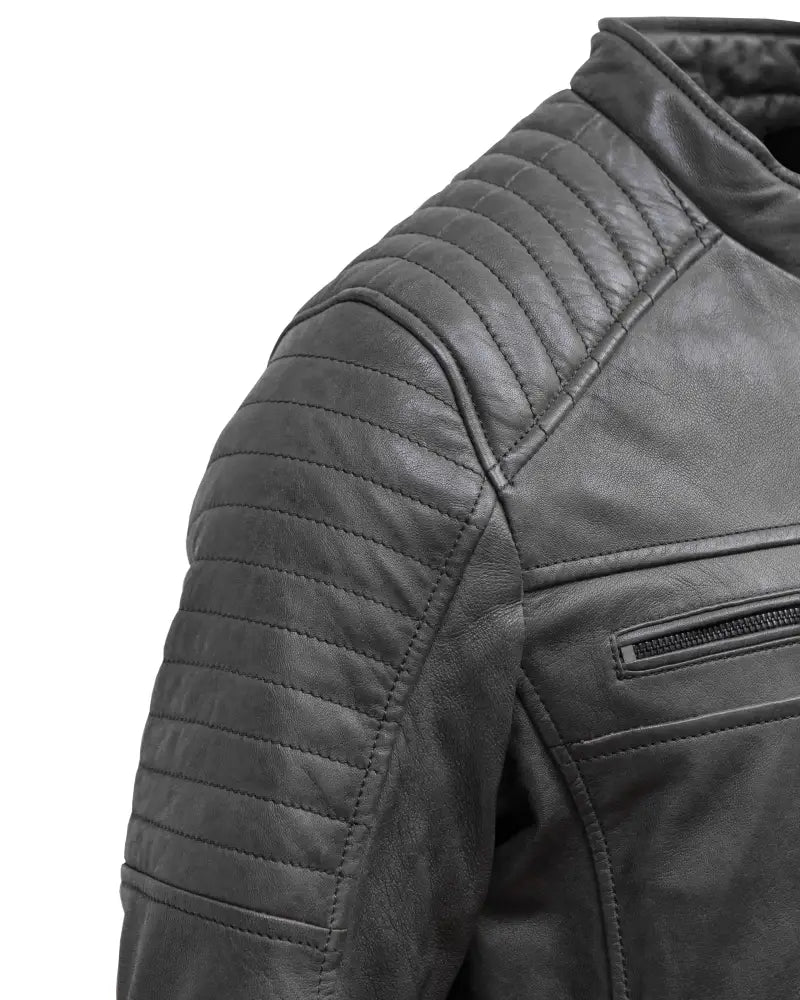 Titan Men's Real sheep Leather Jacket Dark Gray shoulder