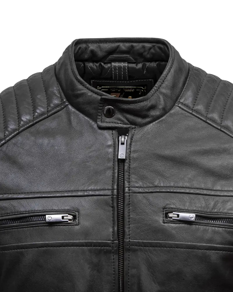 Titan Men's Real sheep Leather Jacket Dark Gray collar