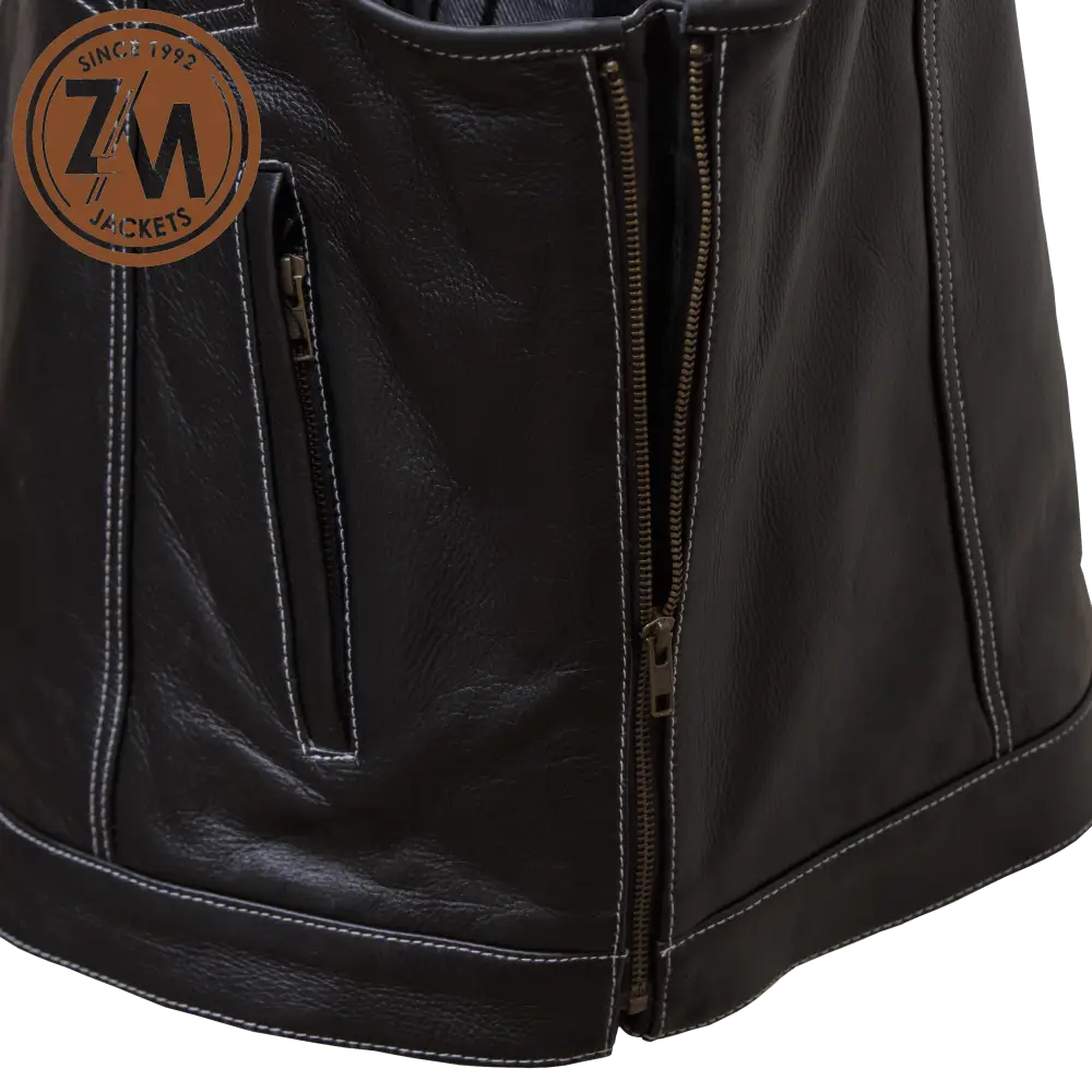 Winston Real Sheep Black Leather vest Coat Men’s Men Waist Coat adjustable side style