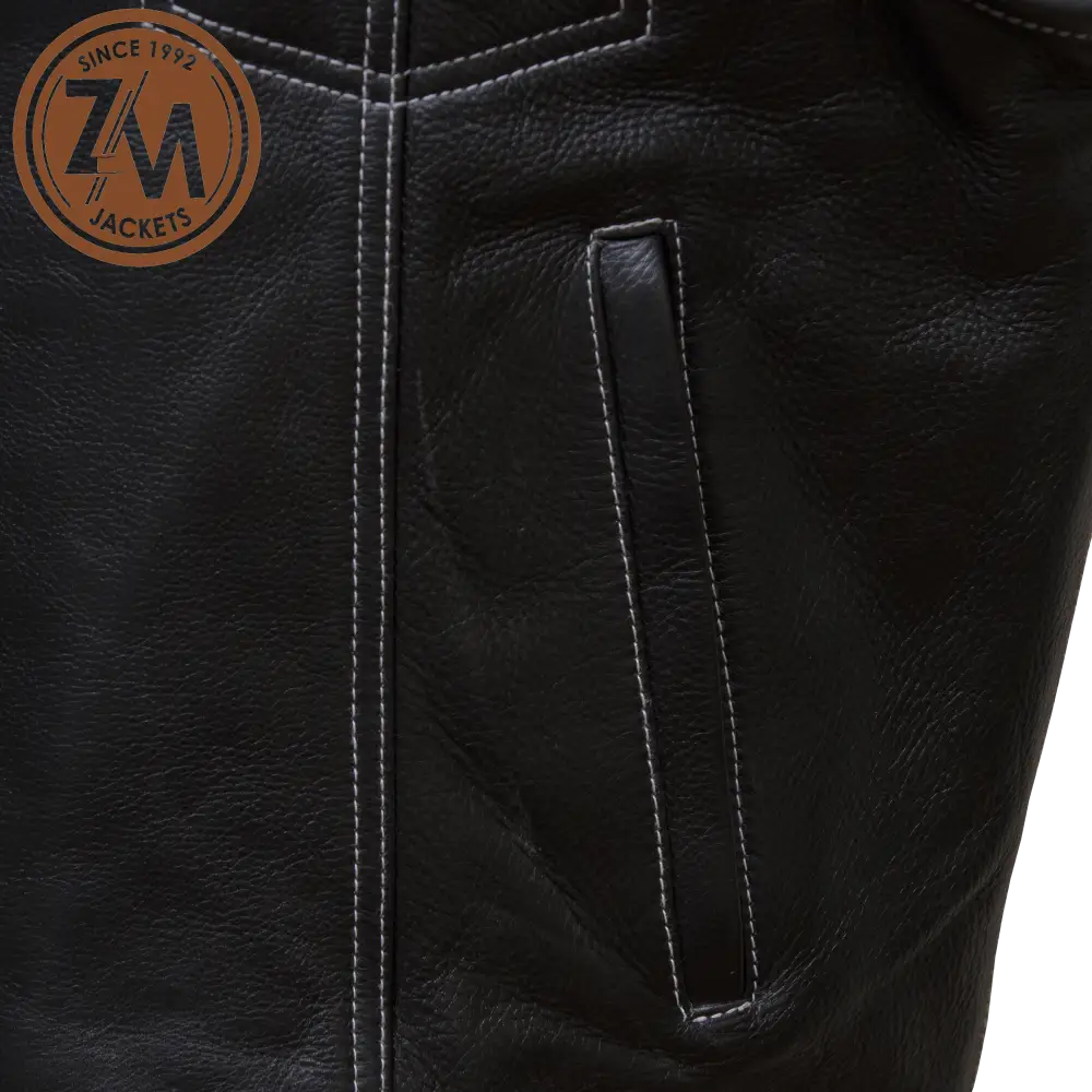 Winston Real Sheep Black Leather vest Coat Men’s Men Waist Coat hand pocket