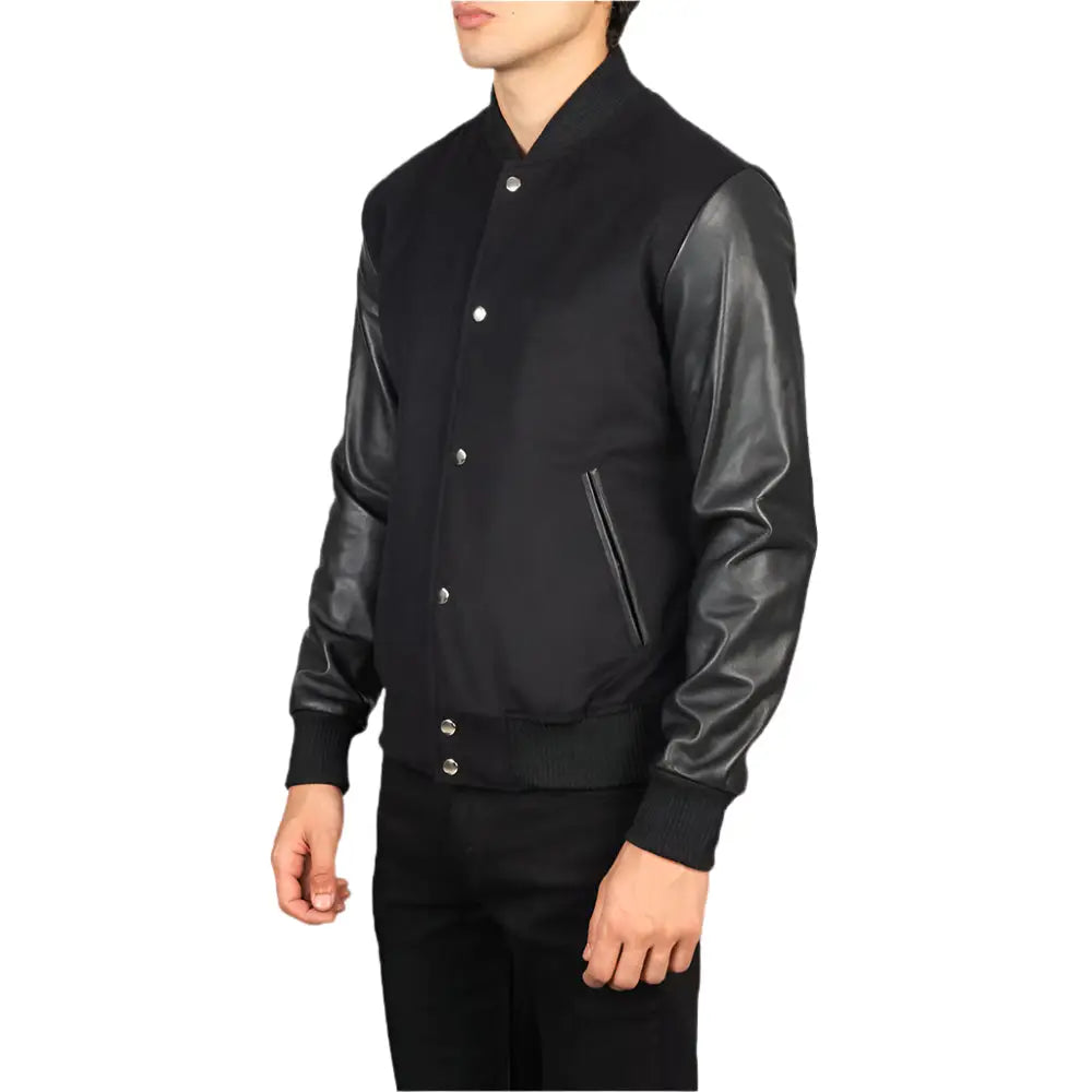 Men_Vaxton_Black_Hybrid_Varsity_Jacket_Side_Pose