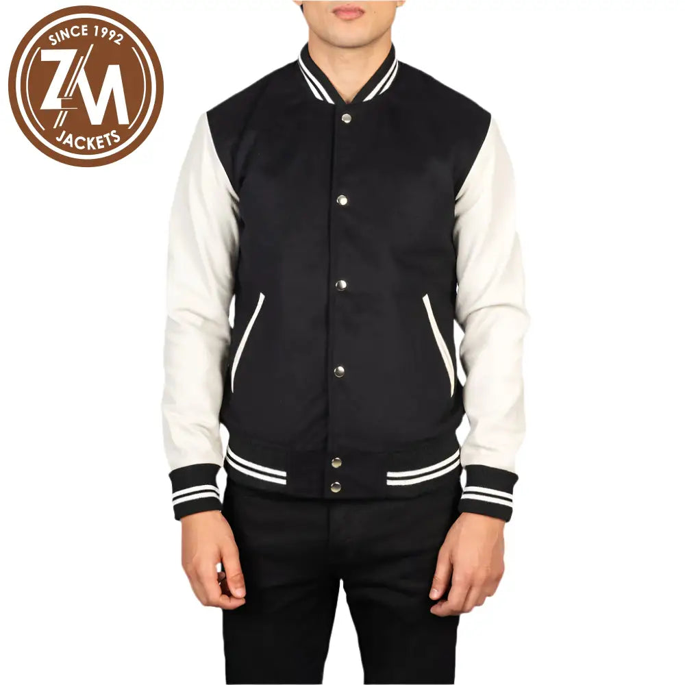 Men_Vaxton_Black_White_Hybrid_Varsity_Jacket_Close_Front