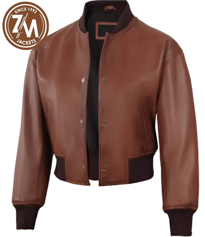 Havana_Crop_Brown_Sheep_Leather_Bomber_Jacket_Front_open_view