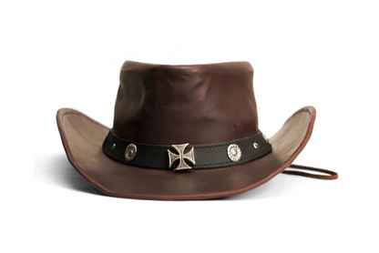 ZM Outlaw Leather Cowboy Hat – Dark Brown with Iron Cross Studs