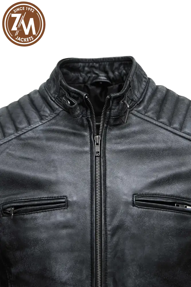 Archer Men’s Real Leather Jacket Black Distressed Men collar style