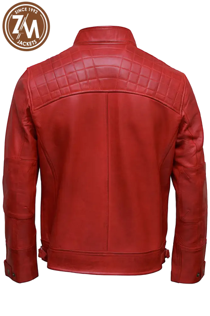 Diamond Men’s Real Sheep Leather Jacket Red Men back