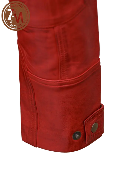 Diamond Men’s Real Sheep Leather Jacket Red Men cuff button