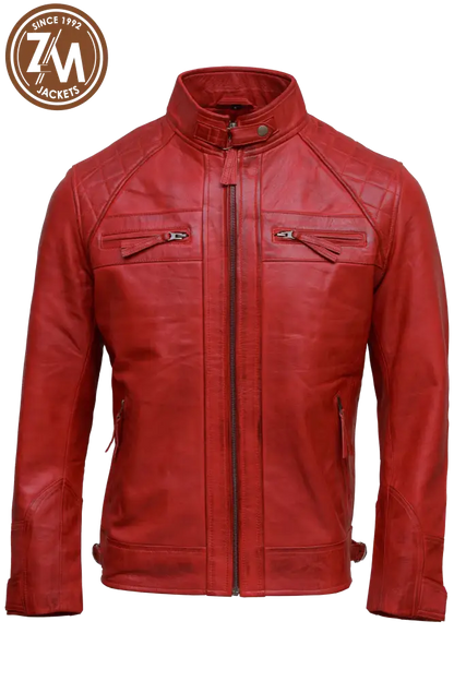 Diamond Men’s Real Sheep Leather Red Men Jacket front 