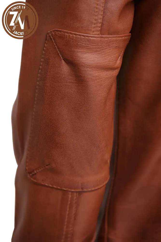 Diamond Men’s Removable Hood Real Sheep Leather Jacket Cognac Men elbow style  