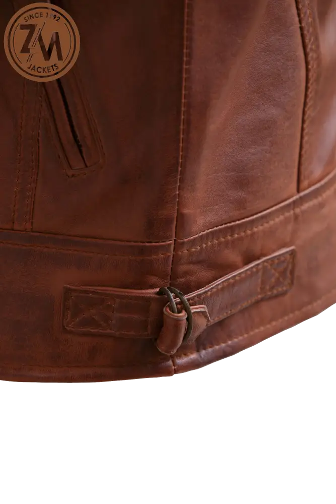 Diamond Men’s Removable Hood Real Sheep Leather Jacket Cognac Men Jacket
