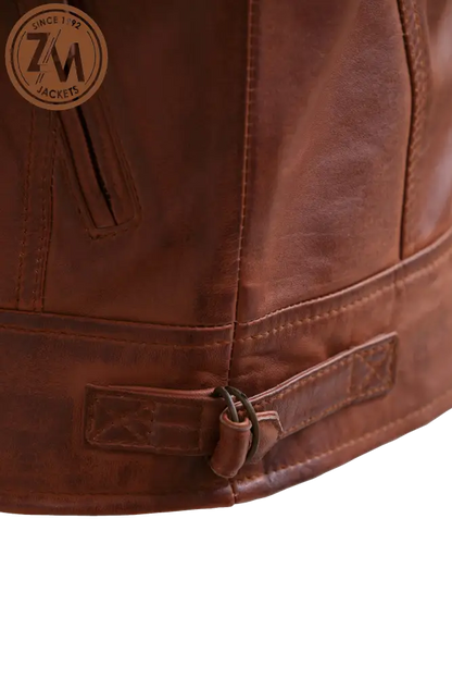Diamond Men’s Removable Hood Real Sheep Leather Jacket Cognac Men Jacket