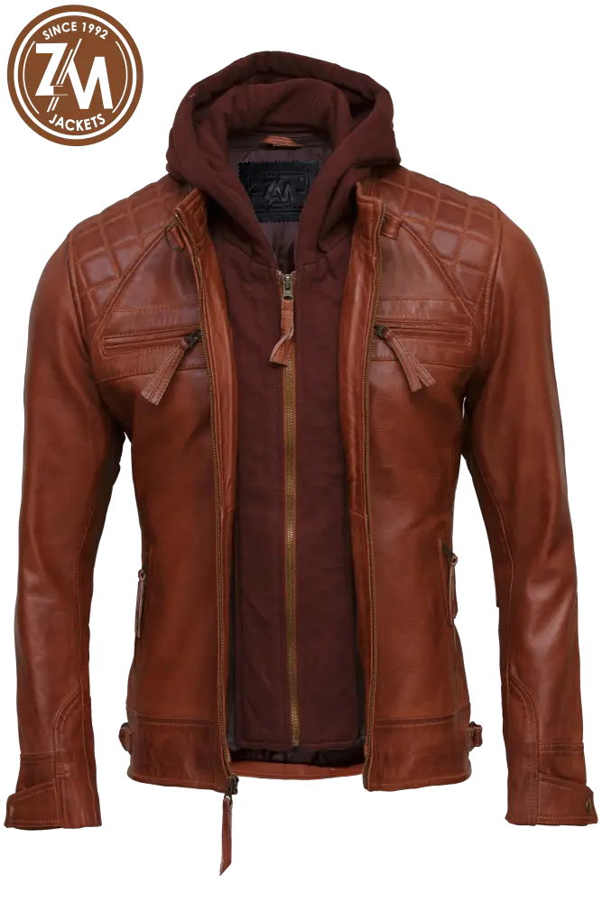 Diamond Men’s Removable Hood Real Sheep Leather Jacket Conic Men Jacket