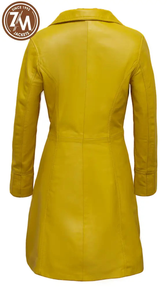 Elare Womens 3/4 Length Yellow Leather Coat Ladies 3Qtr back