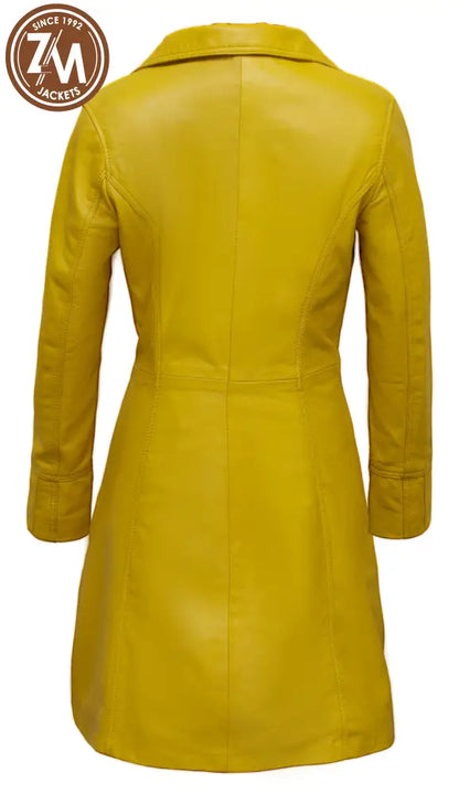 Elare Womens 3/4 Length Yellow Leather Coat Ladies 3Qtr back