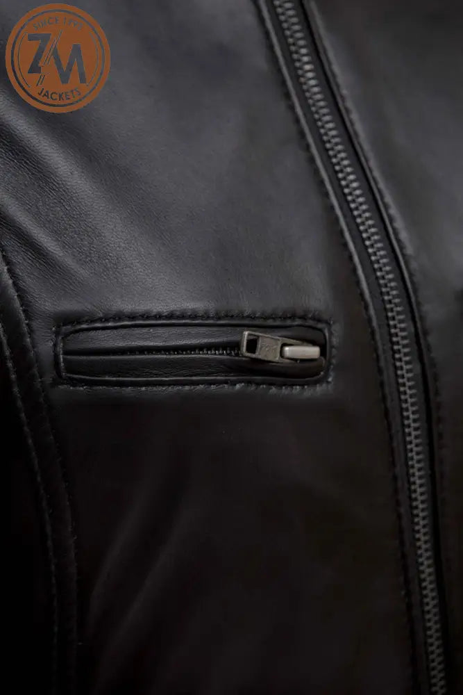 Elle Womens Black Biker Leather Jacket Ladies Jacket chest zipper pocket 