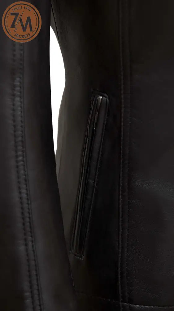 Elle Womens Black Biker Leather Jacket Ladies Jacket hand pocket 