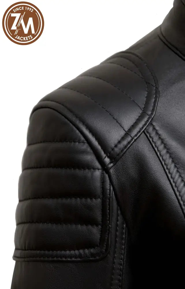 Elle Womens Black Biker Leather Jacket Ladies Jacket shoulder style 