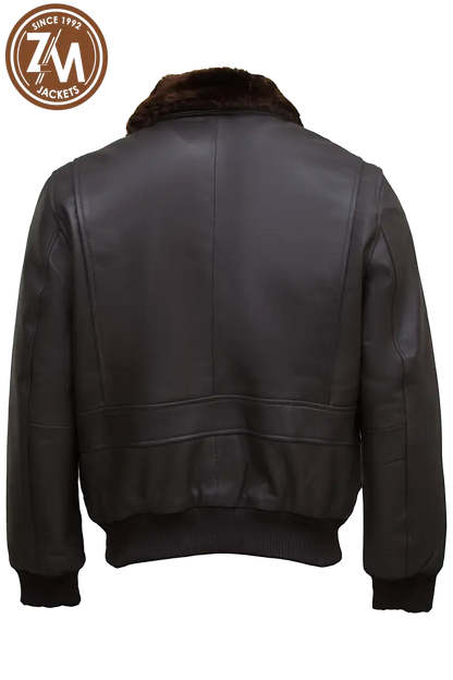 Inferno Bomber Real Sheep Leather Jacket Removeable Collar Fur Men’s Brown Men Jacket back